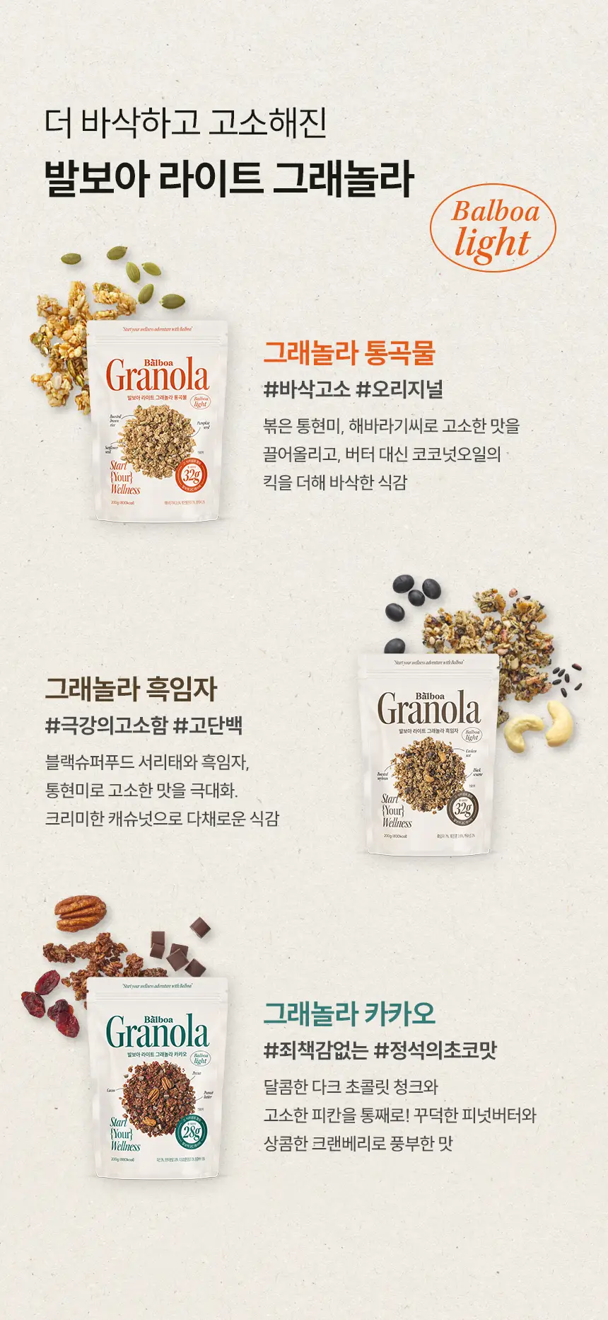 [NEW]발보아 라이트 그래놀라 200g 3종 택1(통곡물/흑임자/카카오) 상세페이지 7